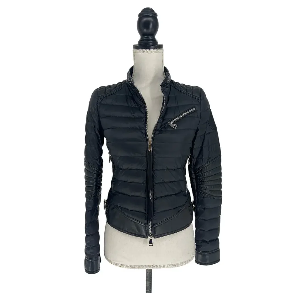 Moncler Citrouille Leather & Down‎ Moto Jacket Size 00 (US XXS)
